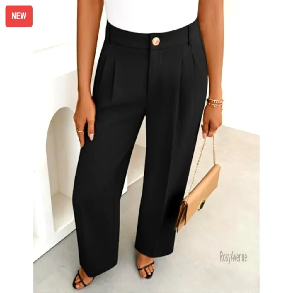 Wide Leg Palazzo Pants High Waisted Business Casual Work Slacks - Picture 3 of 7